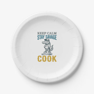 Savage Cook Alligator Vintage Engraving Graphic_1 Paper Plate