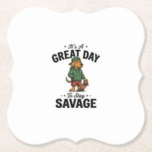 Savage Dog Vintage Engraving T-Shirt Design_1 Paper Coaster