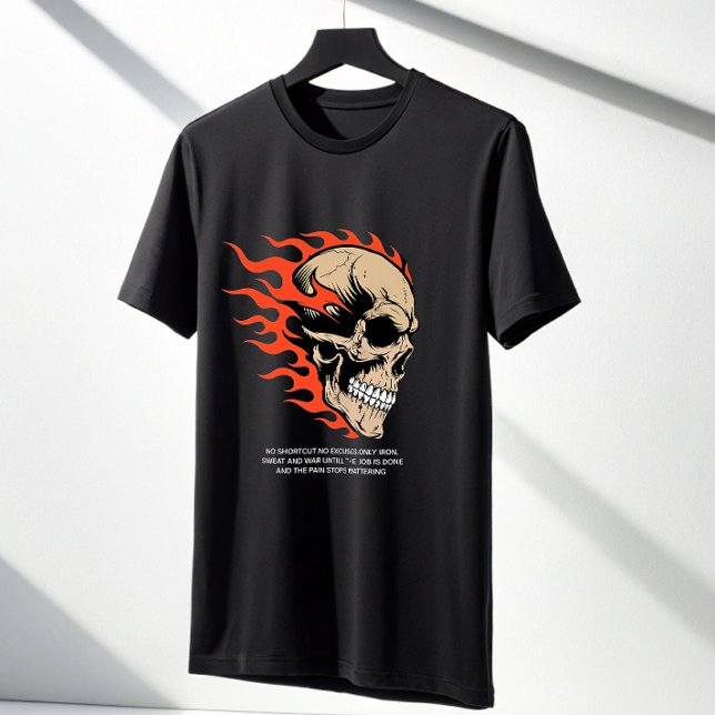 Savage Flaming Skull Gym T-Shirt — No Shortcuts  (Creator Uploaded)