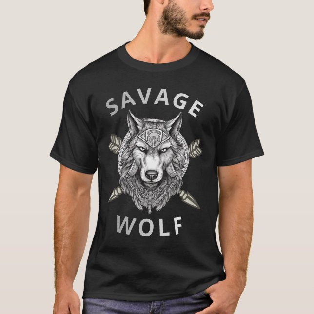 Savage Wolf Warrior Graphic T-Shirt (Front)
