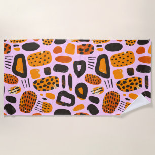 "Savanna Pop: Tribal Vibes in Orange & Black" Beach Towel