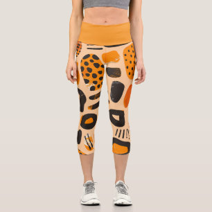 "Savanna Pop: Tribal Vibes in Orange & Black" Capri Leggings