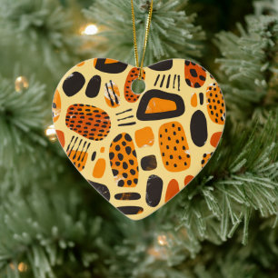 "Savanna Pop: Tribal Vibes in Orange & Black" Ceramic Ornament
