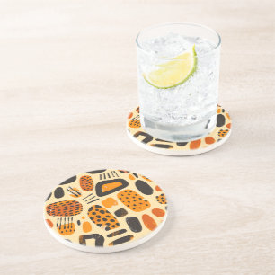 "Savanna Pop: Tribal Vibes in Orange & Black" Coaster