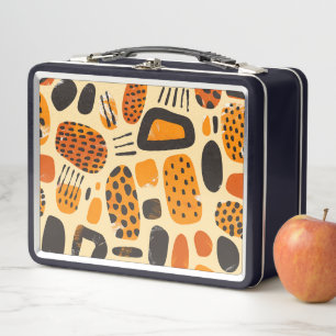 "Savanna Pop: Tribal Vibes in Orange & Black" Metal Lunch Box