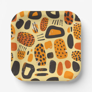 "Savanna Pop: Tribal Vibes in Orange & Black" Paper Plate