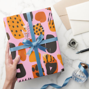 "Savanna Pop: Tribal Vibes in Orange & Black" Wrapping Paper