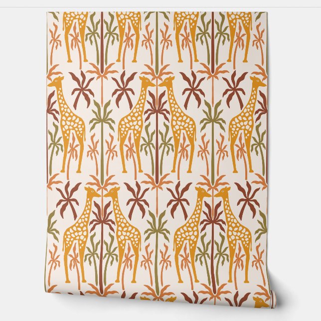 Savanna Serenade Playful Giraffe Wallpaper (Unrolling)