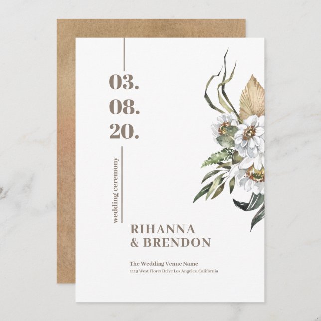 Savanna Watercolors flower bouquet Invitation (Front/Back)