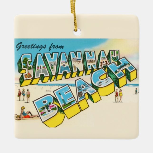 Savannah Beach Greeting Postcard Ornament (Front)