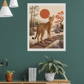 Savannah Cat Garden Boho Wall Art Print Botanical