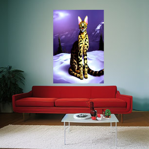 Savannah cat in mountain   AI Art Poster