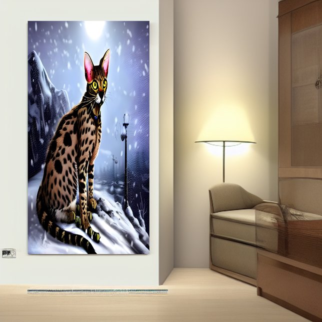 Savannah cat in the snowy mountain | AI Art  Poster (Creator Uploaded)