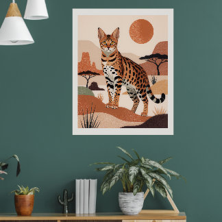 Savannah Cat Landscape Boho Art Print