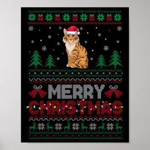 Savannah Cat Lovers Santa Hat Christmas Tree Light Poster