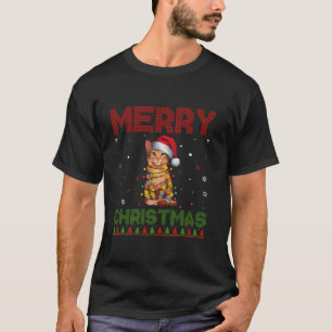 Savannah Cat Lovers Santa Hat Funny Ugly Christmas T-Shirt