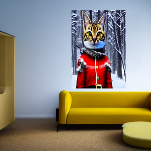 Savannah cat Santa Claus AI Art Poster