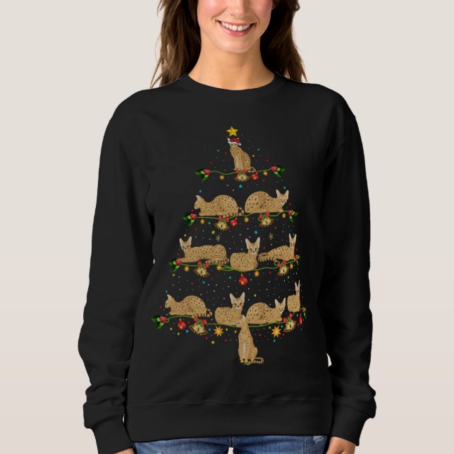 Savannah Cat Xmas Tree Gift Santa Hat Savannah Cat Sweatshirt (Front)