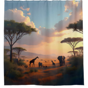 Savannah Dawn – African Sunrise Landscape Shower Curtain