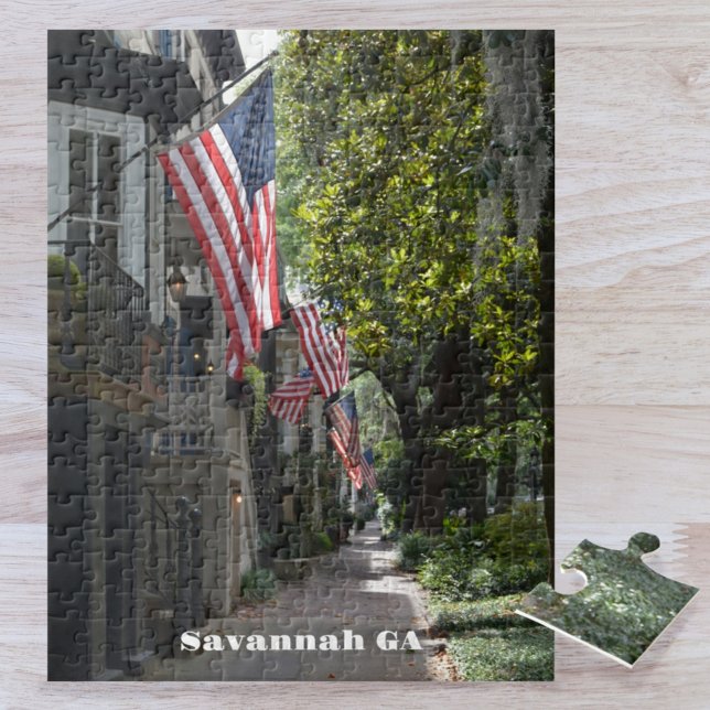 Savannah GA Flag Lined E Jones St Photographic Jigsaw Puzzle (Creator Uploaded)