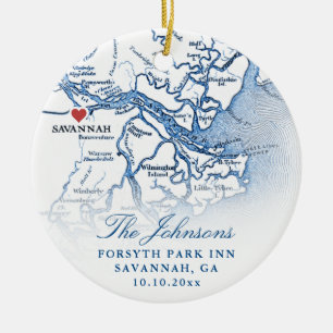 Savannah GA Map Wedding Photo Christmas Ceramic Ornament