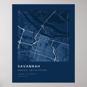 Savannah GA Navy Blue City Map Art Print