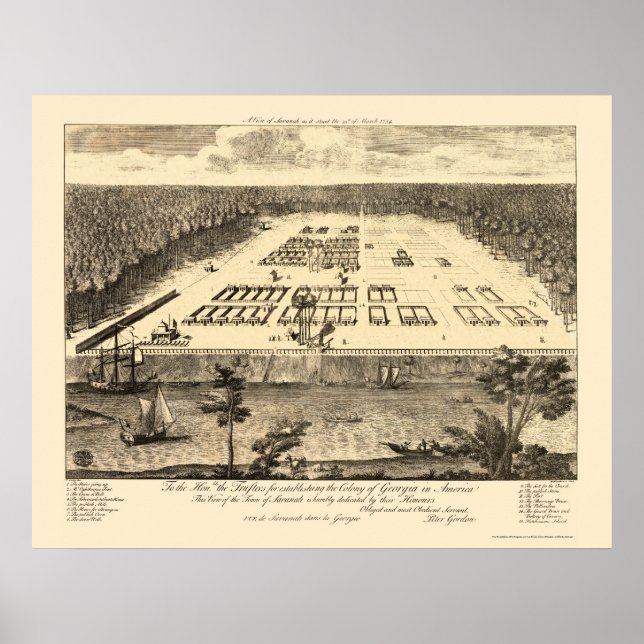 Savannah, GA Panoramic Map - 1734 Poster (Front)