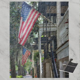 Savannah GA Patriotic Flags Jones St Photographic Jigsaw Puzzle