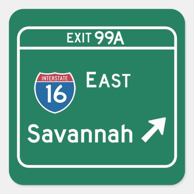 Savannah, GA Road Sign Square Sticker (Front)