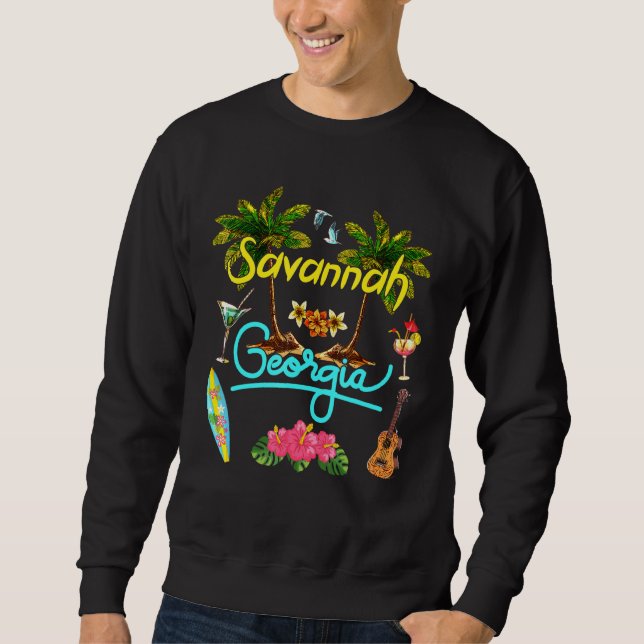 Savannah Georgia Beach Summer Palm Surf Sun Set Pa Sweatshirt (Front)