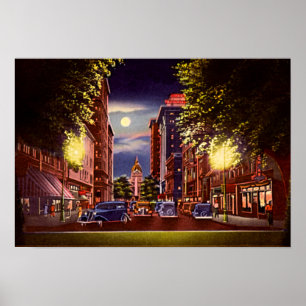 Savannah, Georgia Bull Street at night Poster