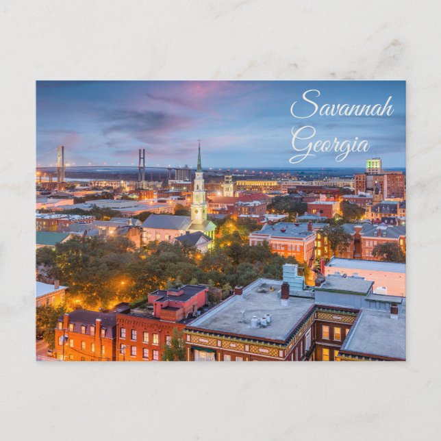 Savannah, Georgia Downtown View at Sunset  Postcard (Front)