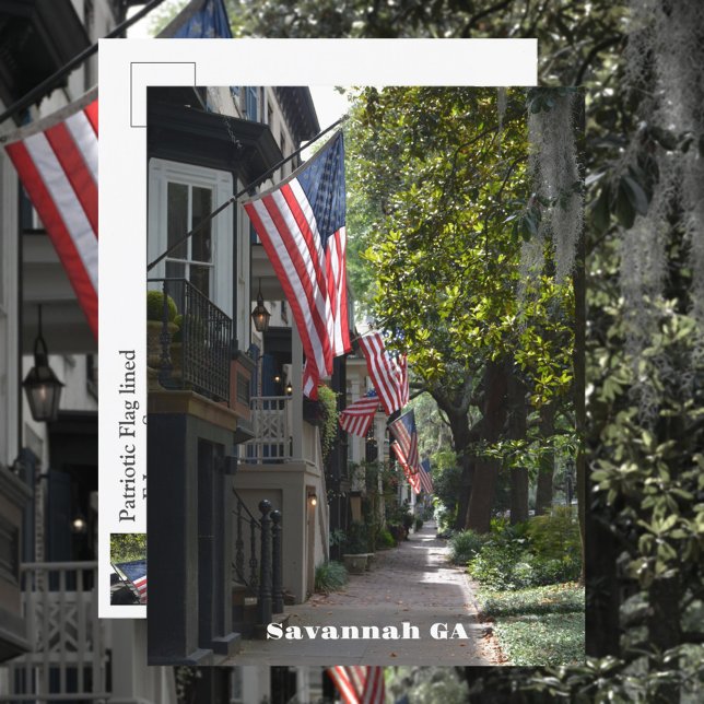 Savannah Georgia Flag Lined E Jones St Photograph Postcard (Creator Uploaded)