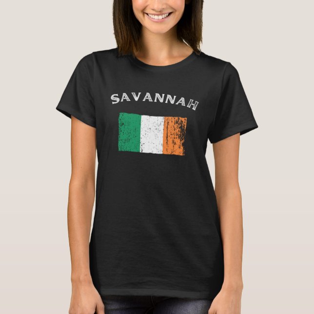 SAVANNAH GEORGIA Irish American Flag Badge T-Shirt (Front)