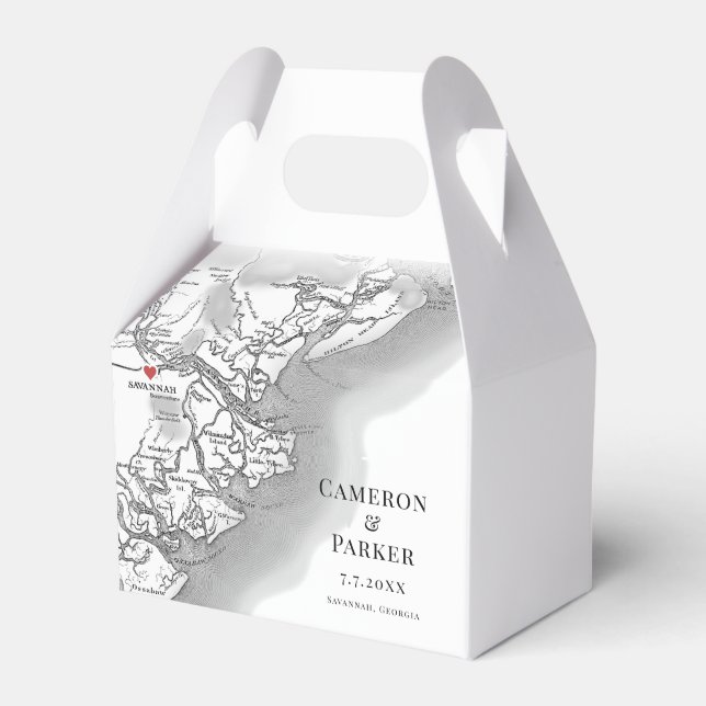 Savannah Georgia Map Elegant Black White Wedding  Favour Box (Front Side)