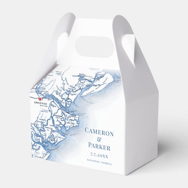 Savannah Georgia Map Elegant Blue Wedding  Favour Box (Front Side)