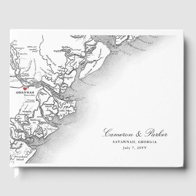 Savannah Georgia Map Elegant Wedding Guest Book (Front)