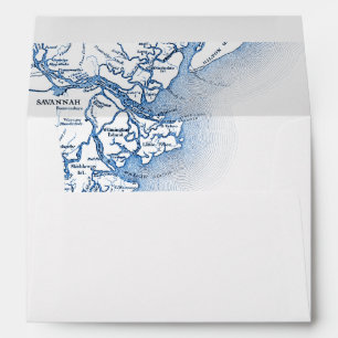 Savannah Georgia Map Navy Blue Wedding Envelope