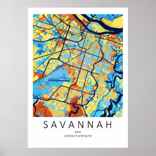 Savannah Georgia Map Poster Colourful Modern Art