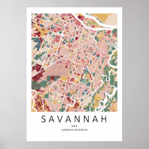 Savannah Georgia Map Poster Modern City Wall Art