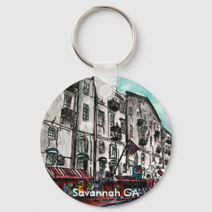 Savannah Georgia River Street art drawing Key Ring