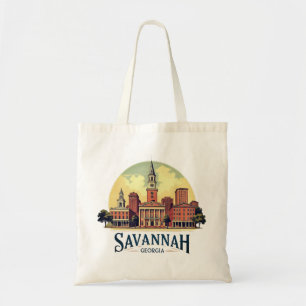 Savannah Georgia Skyline Tote Bag