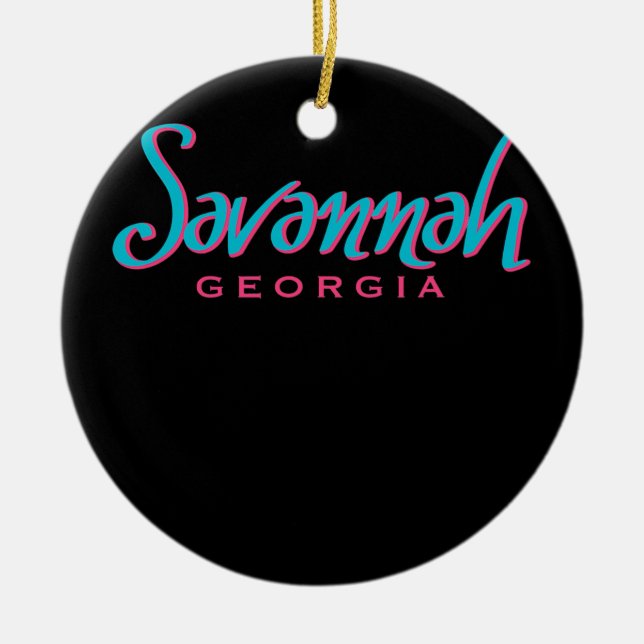 Savannah Georgia Typographic Souvenir  Ceramic Ornament (Front)