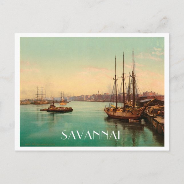 Savannah Georgia Vintage River Scene Postcard (Front)