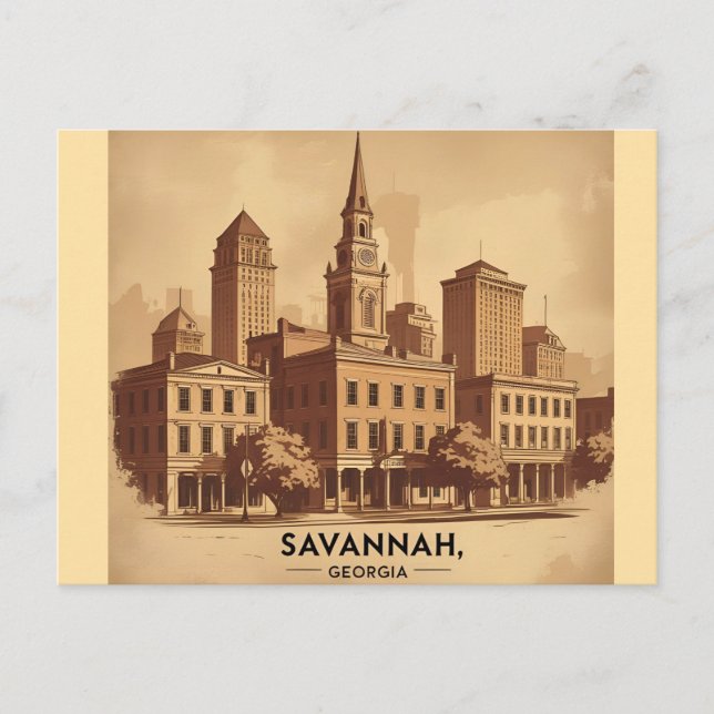 Savannah Georgia vintage Skyline   Postcard (Front)