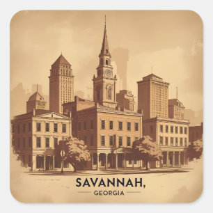 Savannah Georgia vintage Skyline Square Sticker