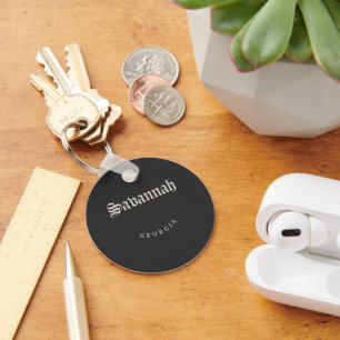 Savannah Georgia White Font Key Ring