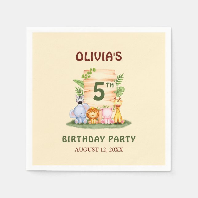 Savannah giraffe lion hippo zebra elephant  napkin (Front)