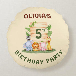 Savannah giraffe lion hippo zebra elephant  round cushion