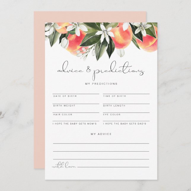 SAVANNAH Peach Baby Advice and Predictions Card (Front/Back)